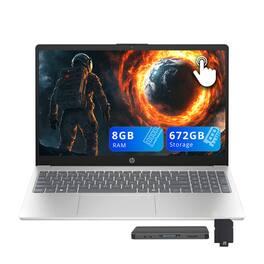 HP - 15.6" FHD Touchscreen Laptop,AMD Ryzen 5 7520U,8GB RAM,512GB SSD+160GB Dock Set,AMD Radeon Graphics,Win 11 - Silver