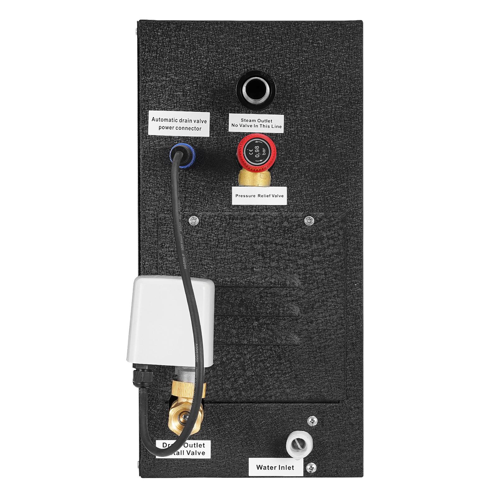 Automatic drain valve power connector  
Steam Outlet No Valve In This Line  
Pressure Relief Valve  
Dr Outlet all Valve  
Water Inlet