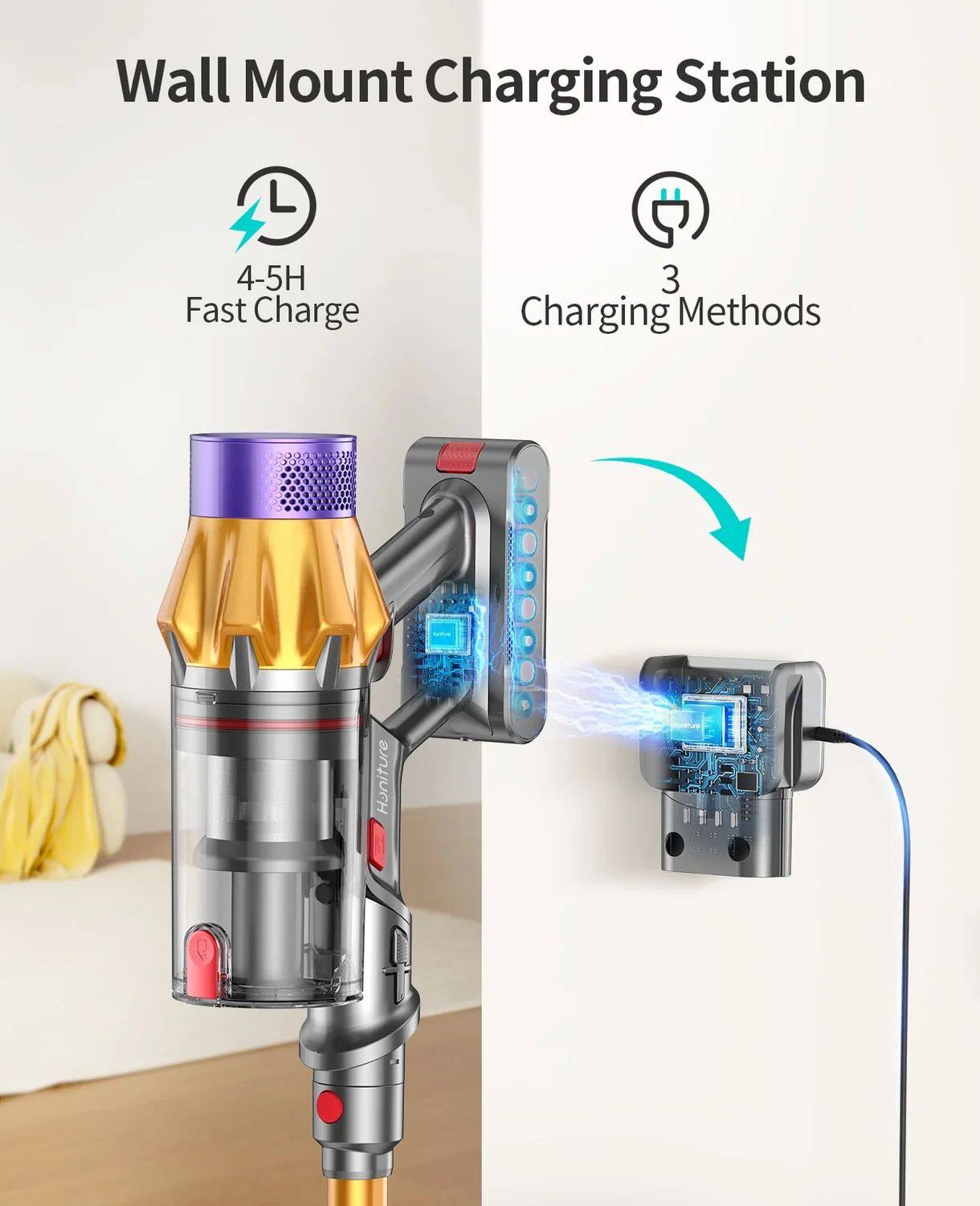 Wall Mount Charging Station: 4-5H Fast Charge with 3 Charging Methods.