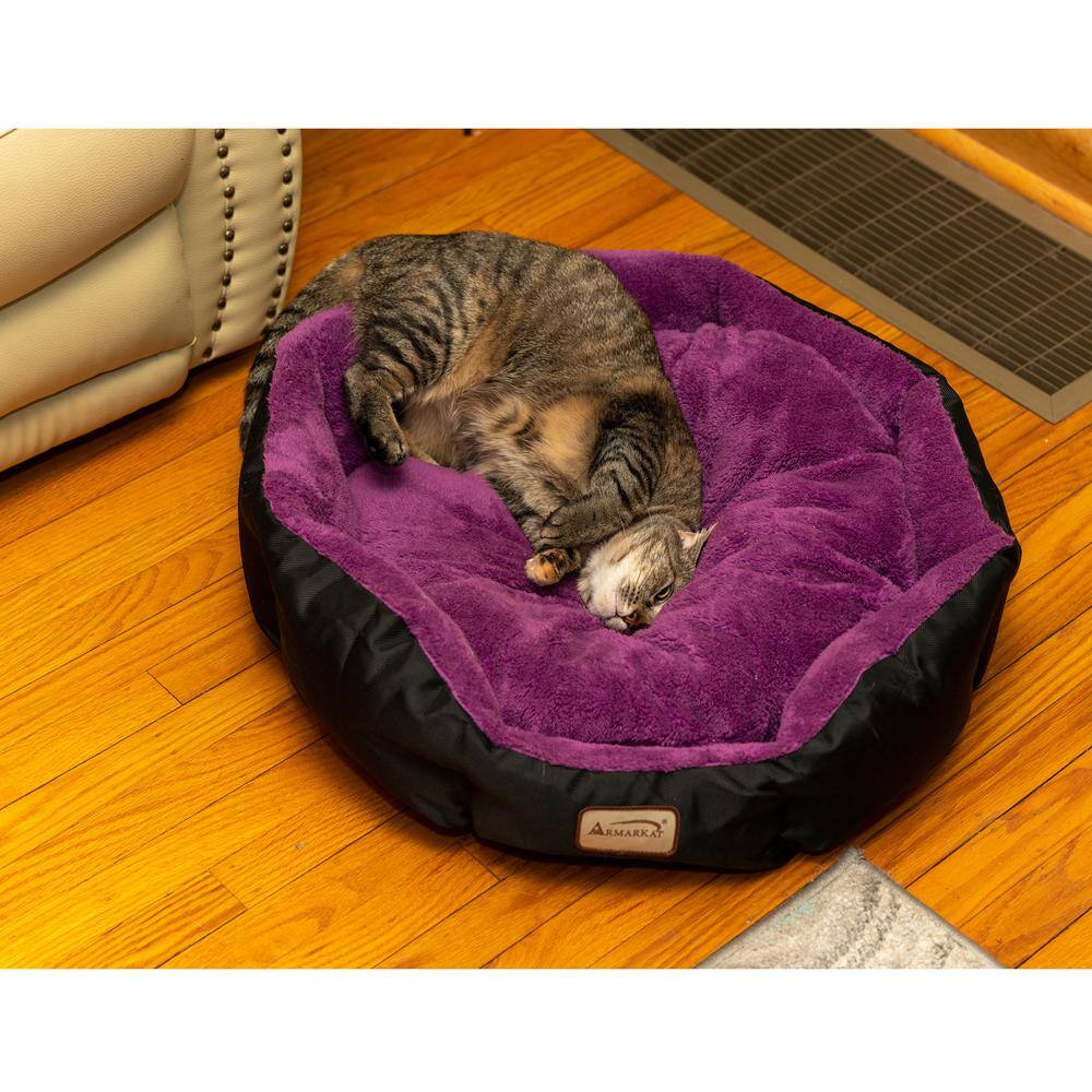 Alt View 1. Armarkat - Large Soft Cat Bed In Purple And Black - Purple.