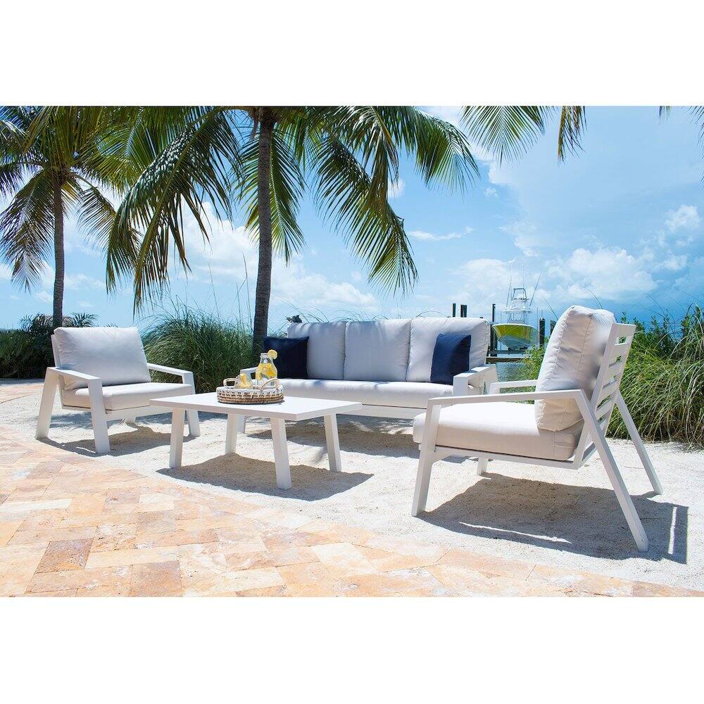 Left. Panama Jack Outdoor - Panama Jack Mykonos Coffee Table with Glass - White.