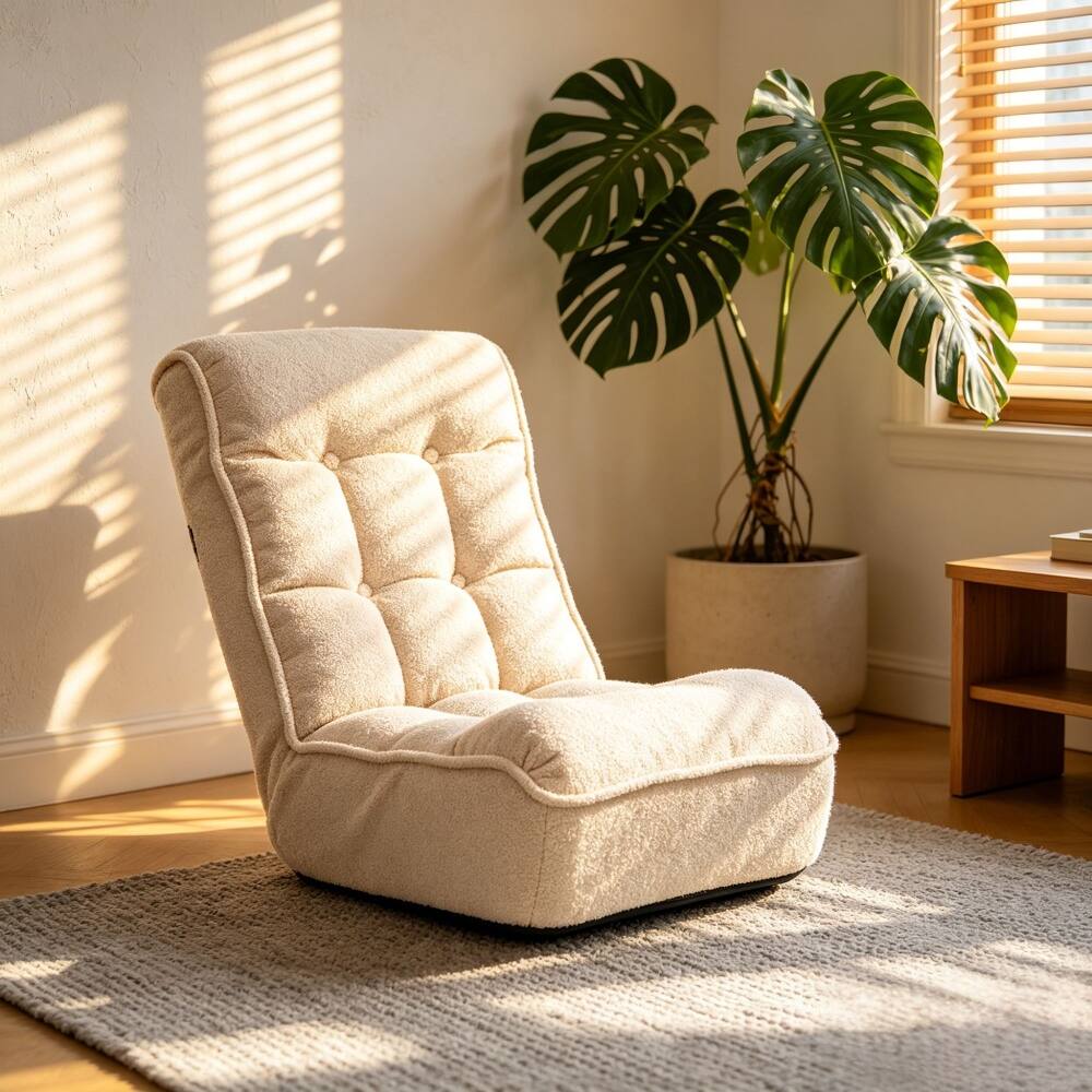 Alt View 2. Loheer - Loheer Adjustable Floor Chair Japanese Tatami Lazy Sofa White - White.