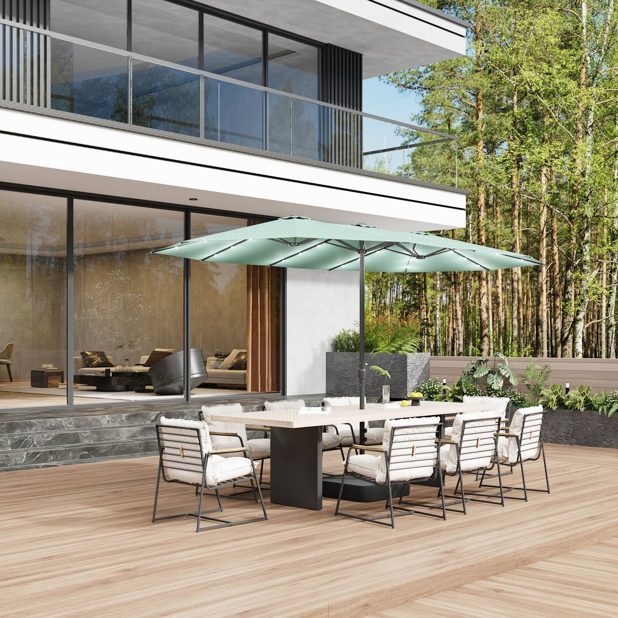 Alt View 1. Famapy - Large Rectangular Outdoor Patio Umbrella with Integrated Edge LED Lights Day-to-Night Shade Multiple Colors - Mint green.