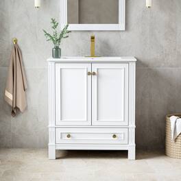 WELLFOR - DURA 30 in. Solid Wood Bath Vanity with Countertop Basin, Single Sink - White