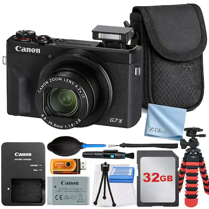 Canon ZOOM LENS CANON 4.2x IS 8.8-36.8mm 1:1.8-2.8 G7X
Canon BATTERY CHARGER CHARGE FULL
Canon BATTERY PACK NB-13L 3.6V 1250mAh 4.5Wh Li-ion
32GB SD Card
Canon Card Reader
Canon Lens Hood
Canon Cleaning Cloth
Canon Tripod
Canon Lens Cap
Canon Lens Cleaning Brush
Canon Lens Cleaning Spray