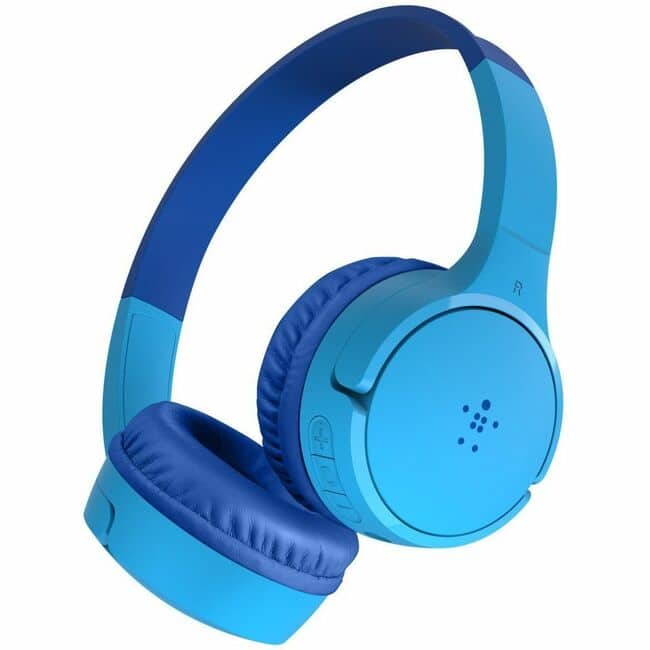 Belkin - Wireless Bluetooth On-Ear Headphones for Kids w/ Mic - 85dB Limit - w/ USB-C Cable - Headset - Stereo - Mi - Blue