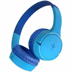 Front. Belkin - Belkin Wireless Bluetooth On-Ear Headphones for Kids w/ Mic - 85dB Limit - w/ USB-C Cable - Headset - Blue - Stereo - Blue.