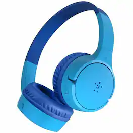 Belkin - Wireless Bluetooth On-Ear Headphones for Kids w/ Mic - 85dB Limit - w/ USB-C Cable - Headset - Stereo - Mi - Blue
