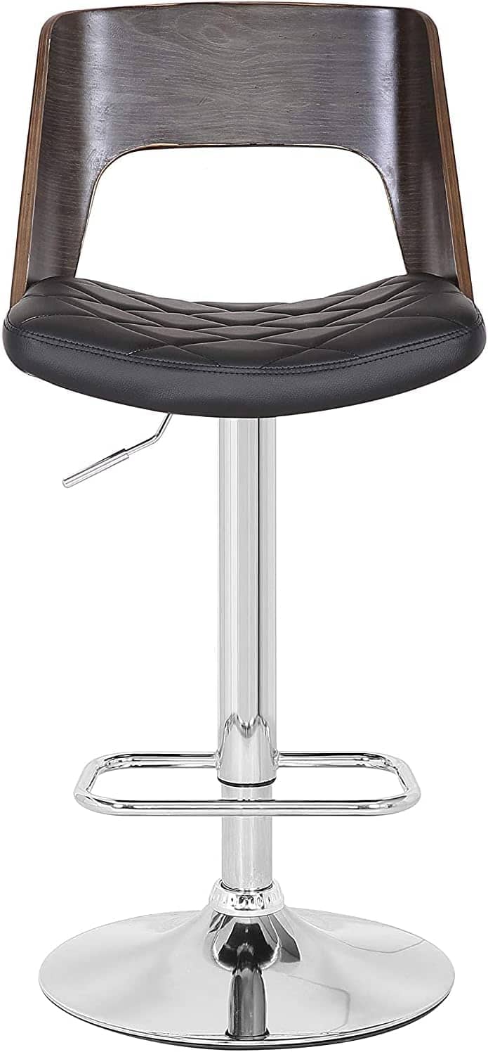 APRILSOUL - Bentwood Contemporary Modern Wood Back Adjustable Swivel Bar Stool Diamond Quilted Weathered Oak - Black