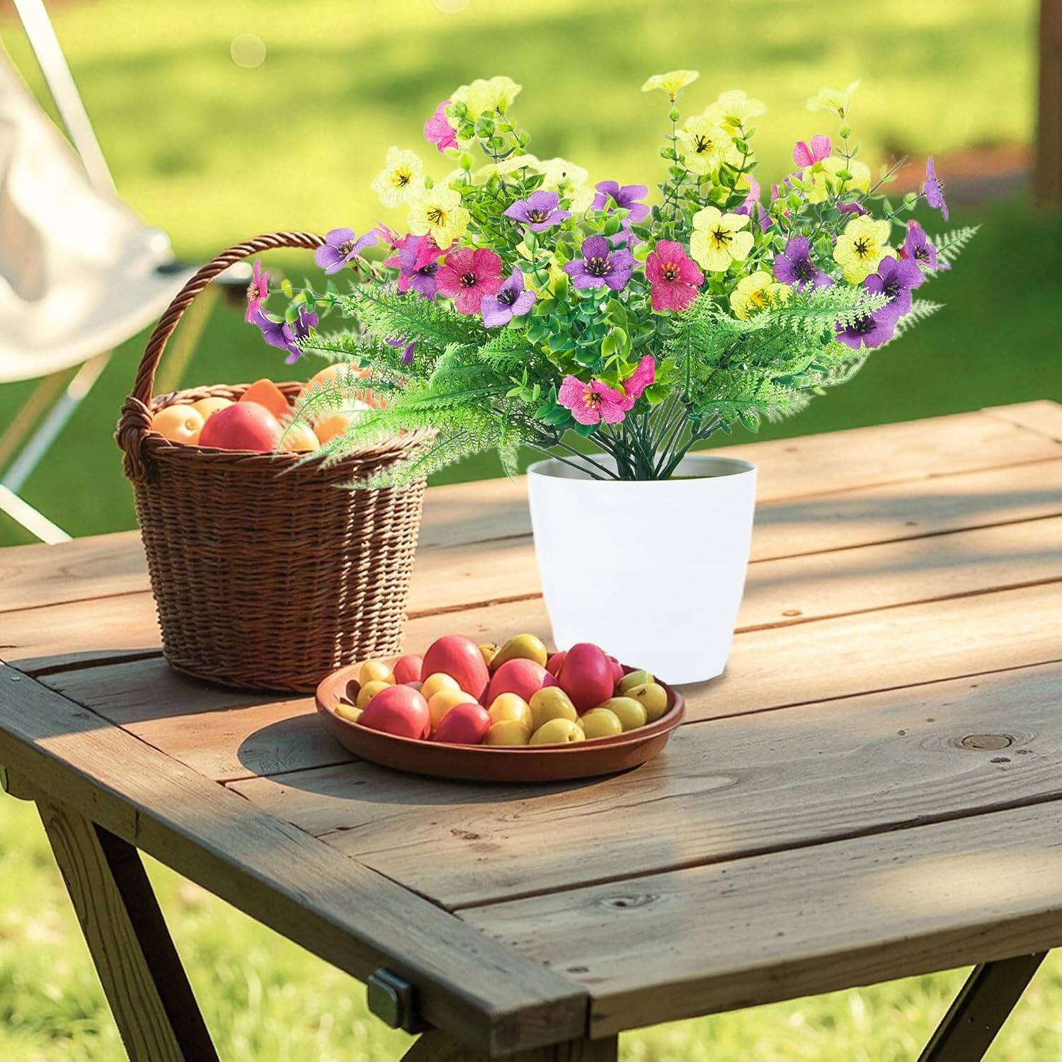 Alt View 3. Homhougo - Artificial Flowers for Outdoors, 30 Bundles Multicolor Silk Fake Flowers with Ferns, UV-Resistant Faux Plant, Spring - Yellow & Red.