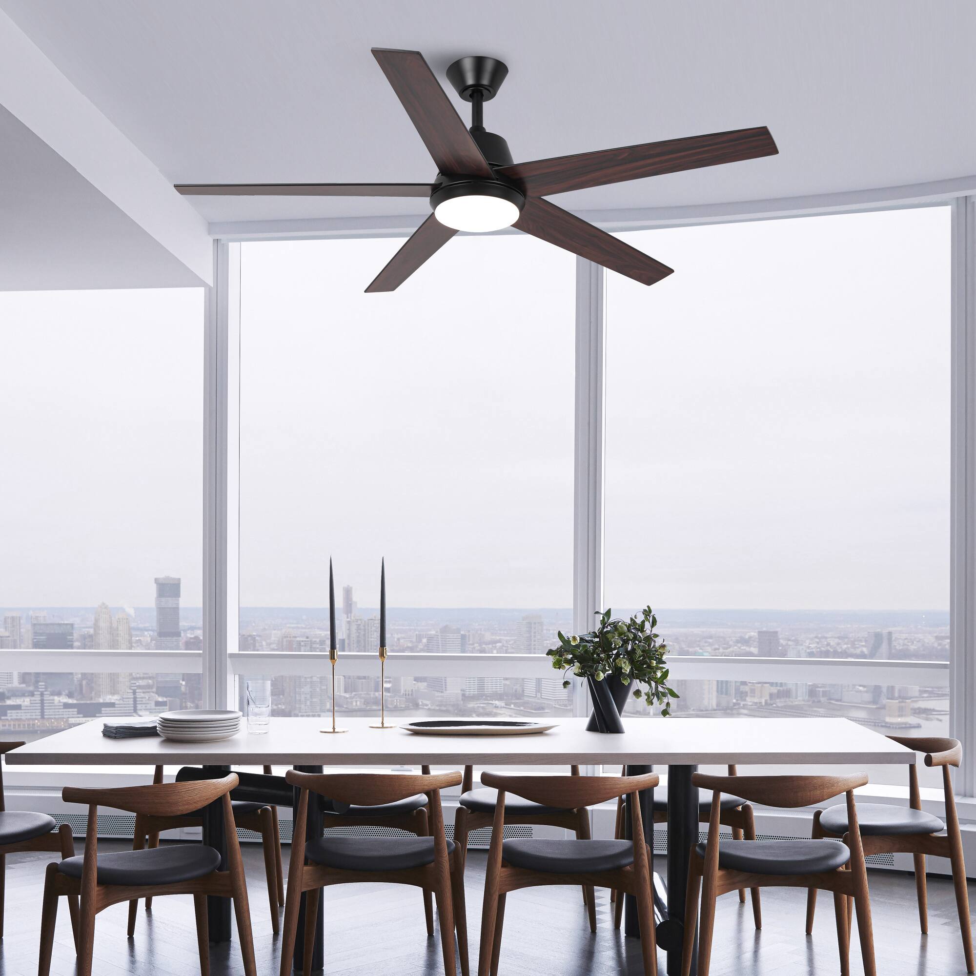 Left. Vaczon - 52-inch Modern Black Plywood 5-blade Ceiling Fan with Light and Remote - Black.