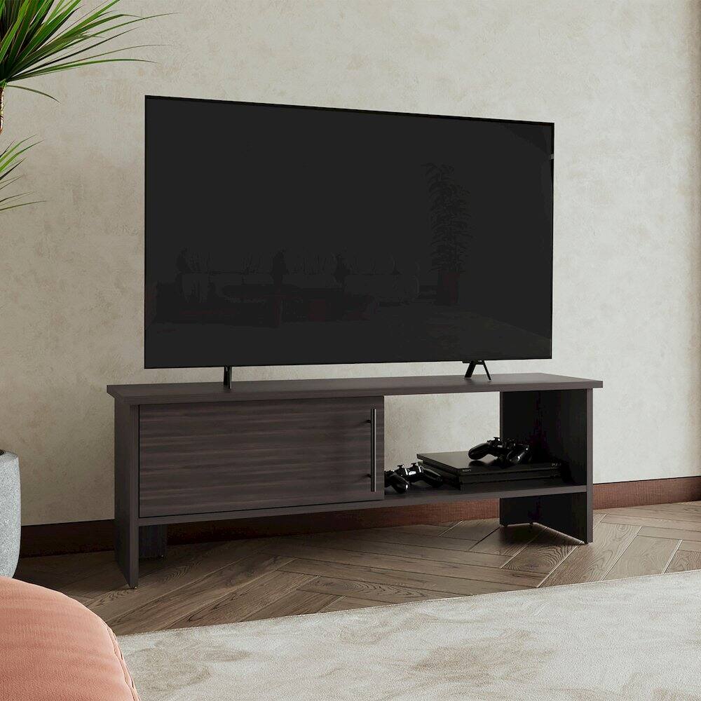 Alt View 4. TuHome - Navia One-Door TV Stand Dark Walnut MDF - Brown.