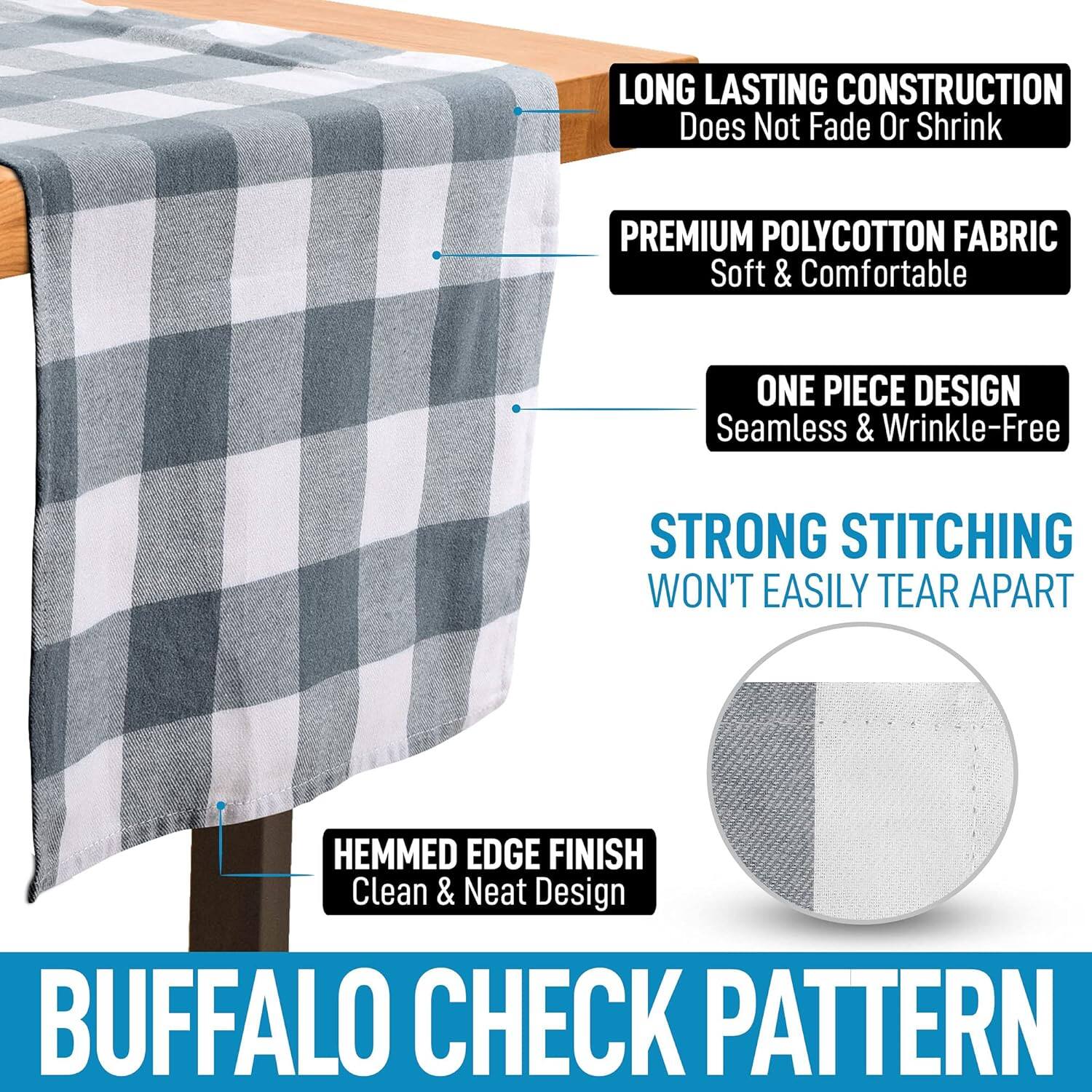 LONG LASTING CONSTRUCTION  
Does Not Fade Or Shrink  

PREMIUM POLYCOTTON FABRIC  
Soft & Comfortable  

ONE PIECE DESIGN  
Seamless & Wrinkle-Free  

STRONG STITCHING  
WON'T EASILY TEAR APART  

HEMMED EDGE FINISH  
Clean & Neat Design  

BUFFALO CHECK PATTERN