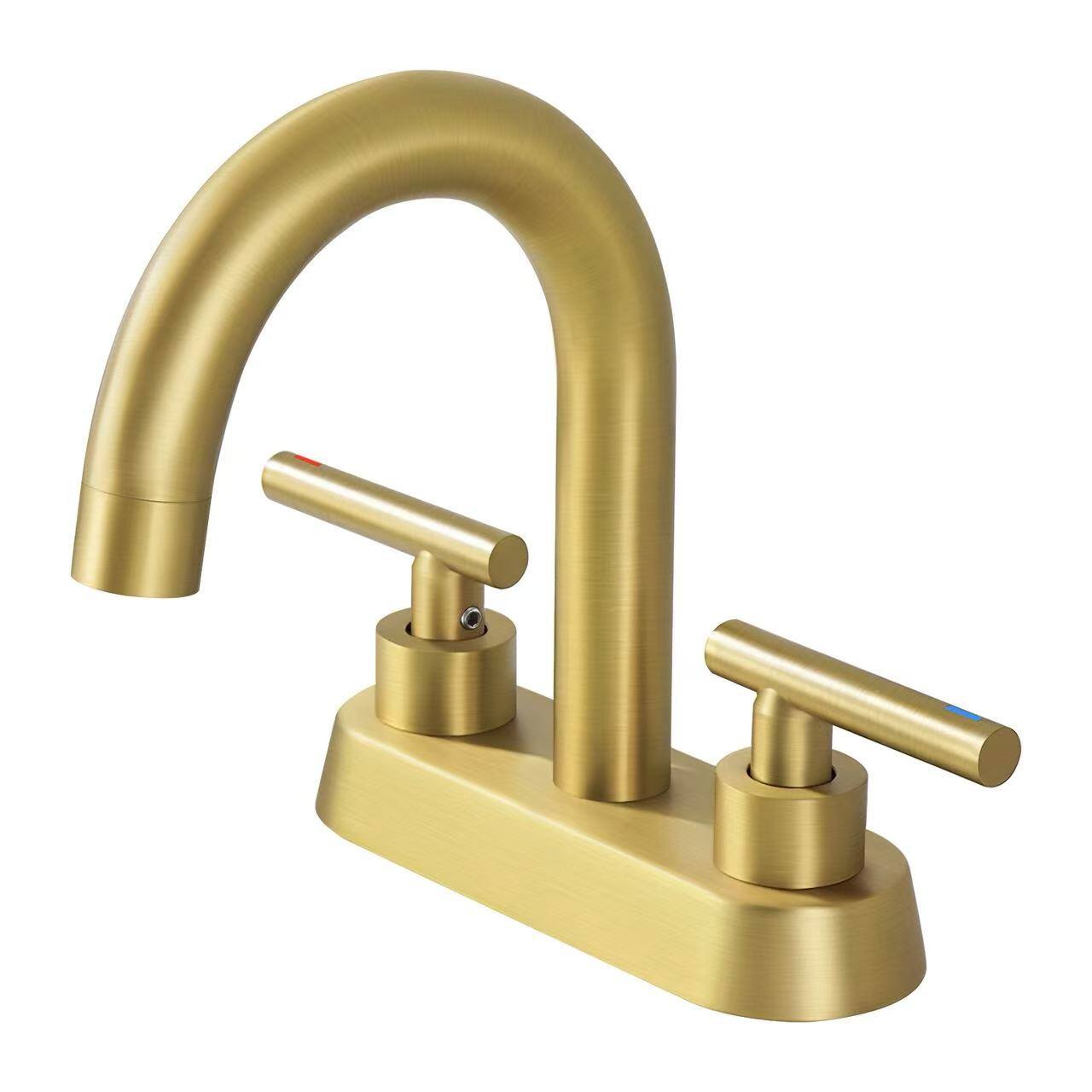 Front. DOMETOUR - 4 Inch Vanity Faucet Bathroom Faucet Dual Handle Bathroom Basin Faucet Leak-Free Brass - Brushed Gold.