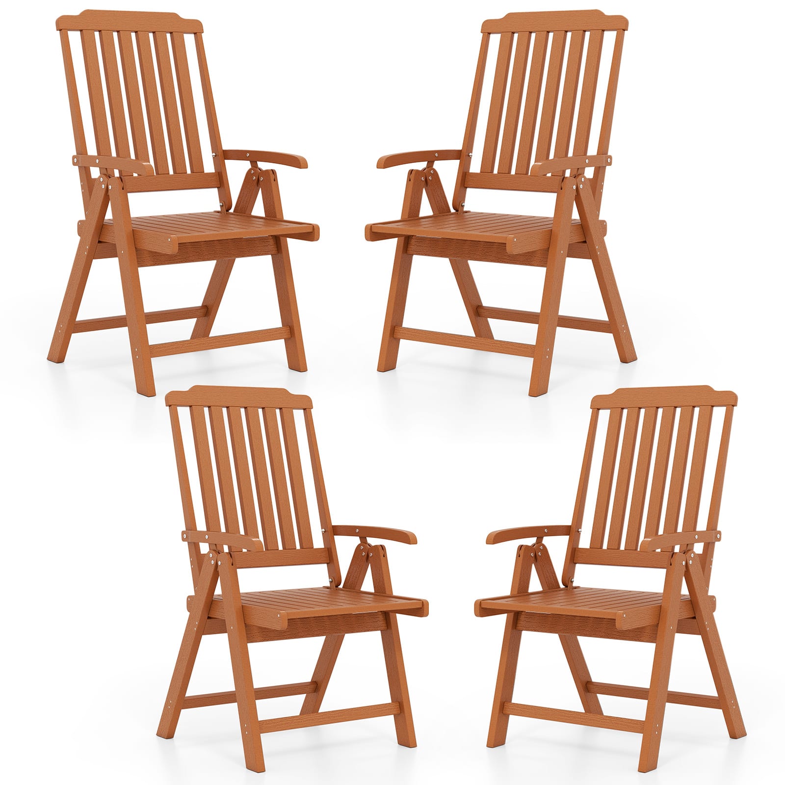 Gymax - 4PCS Foldable Patio Chair w/Armrest Curved Back Slatted Seat for Backyard Deck Brwon - Brown
