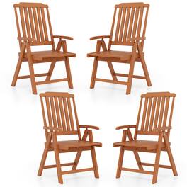 Gymax - 4PCS Foldable Patio Chair w/Armrest Curved Back Slatted Seat for Backyard Deck Brwon - Brown