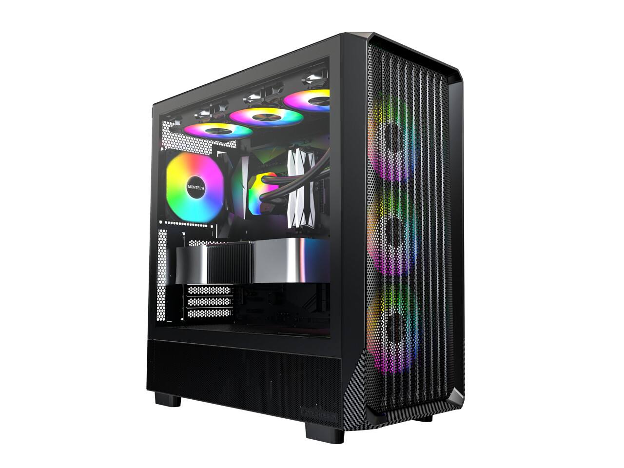 Montech X5 ATX Mid Tower Case, 4x ARGB Fans, Glass Side, GPU Holder ...