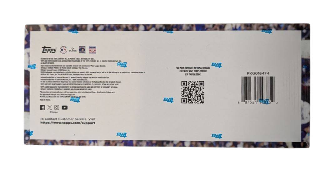 TOPPS

For more product information and checklist visit TOPPS.COM or use this code PKG016474

To Contact Customer Service, Visit https://www.topps.com/support

TOPPS

87521