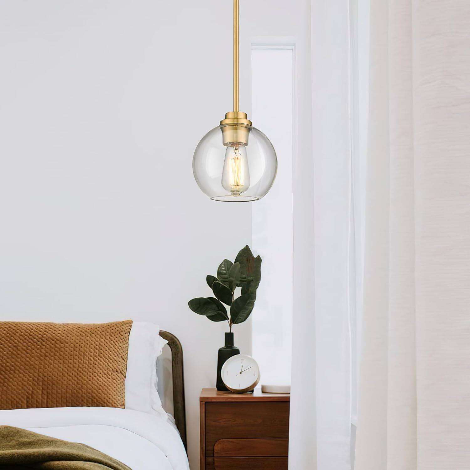 Alt View 4. FINEAK - Farmhouse Kitchen Island Pendant Lights with Clear Glass Shade (2-Pack) - Clear Glass Globe.