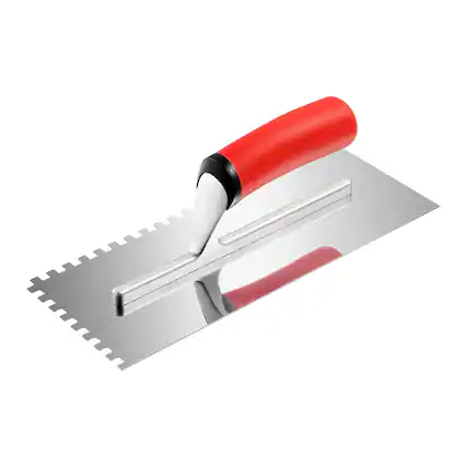 Front. VEVOR - Tile Tools, Stainless Steel Squared Notch Tile and Flooring Trowel, 10.9 x 4.4 in Pro Grade Drywall Tool - Red.
