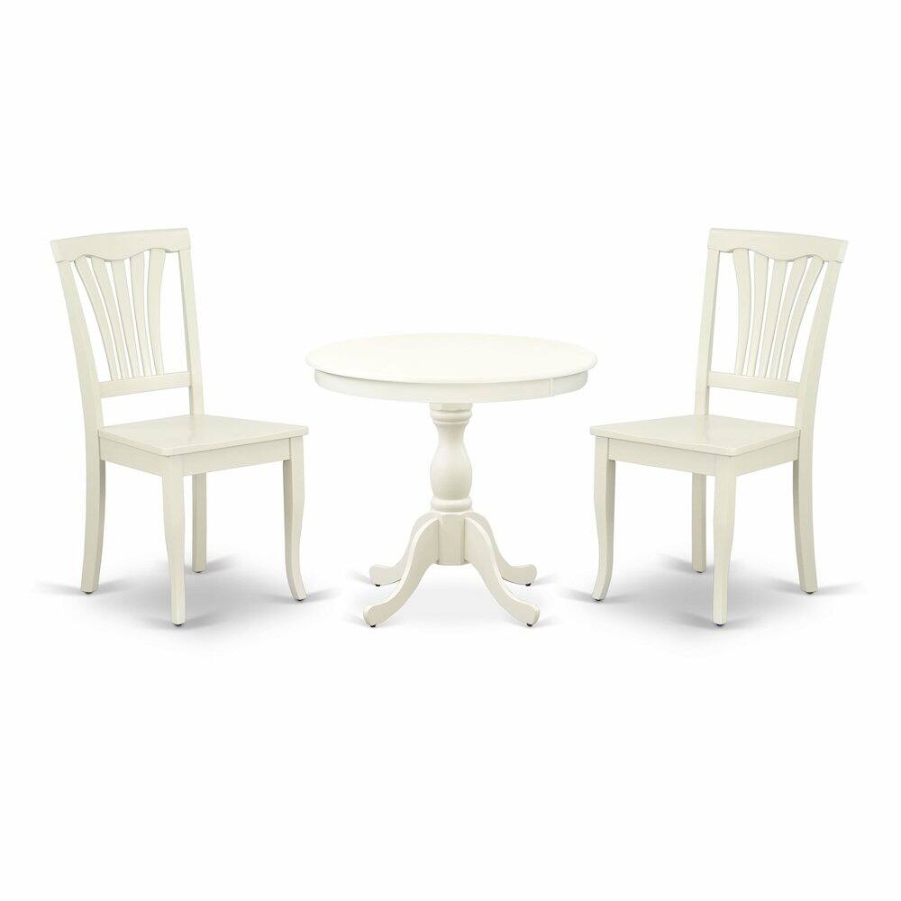 Back. East West Furniture - East West Furniture 3 Piece Dining Table Set Includes 1 Round Pedestal Dining Table and 2 Linen White Dinning Room - Multi-Color.