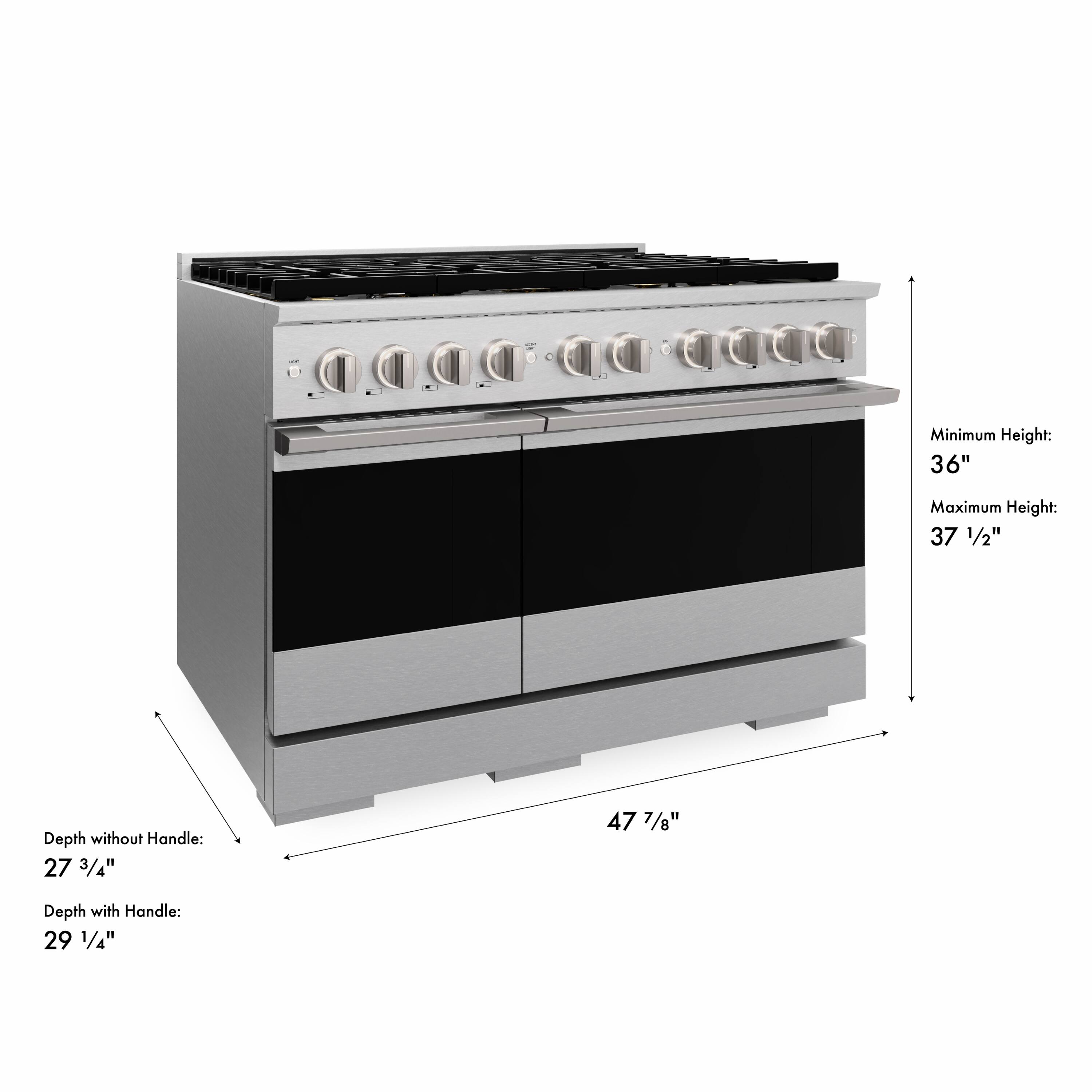 Minimum Height: 36"  
Maximum Height: 37 1/2"  
Depth without Handle: 27 3/4"  
Depth with Handle: 29 1/4"