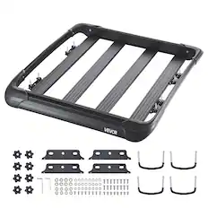 Front. VEVOR - Roof Rack Cargo Carrier, 48 x 40 x 5.6 in, Universal Rooftop Cargo Basket with 150 lbs Max Load Capacity - Black.