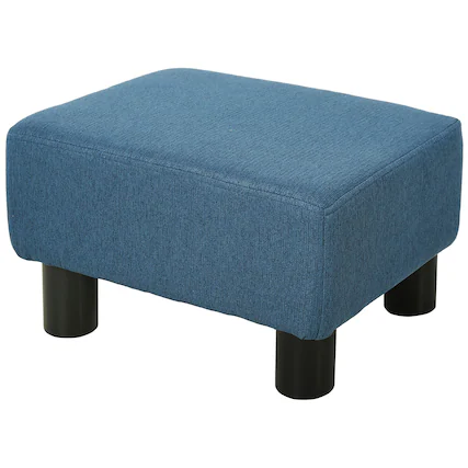 Front. Homcom - Ottoman Foot Rest, Small Foot Stool with Linen Fabric Upholstery and Plastic Legs, Cube Ottoman for Living Room - Blue.