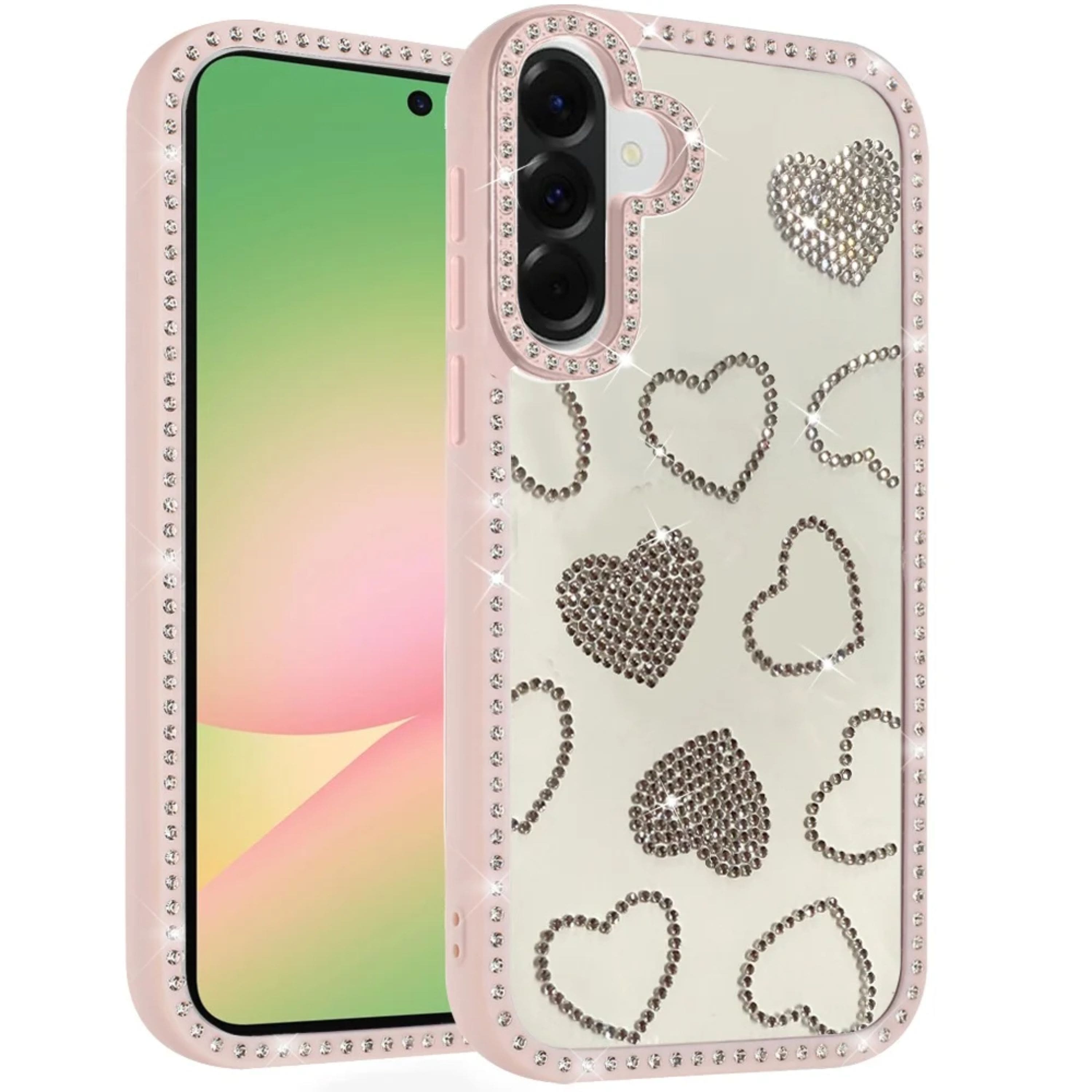 Kitcheniva - Rhinestone Hearts Bling Around Trim Phone Case With Tempered Glass For Samsung Galaxy A57 5G - Pink price history on PriceWatchPro