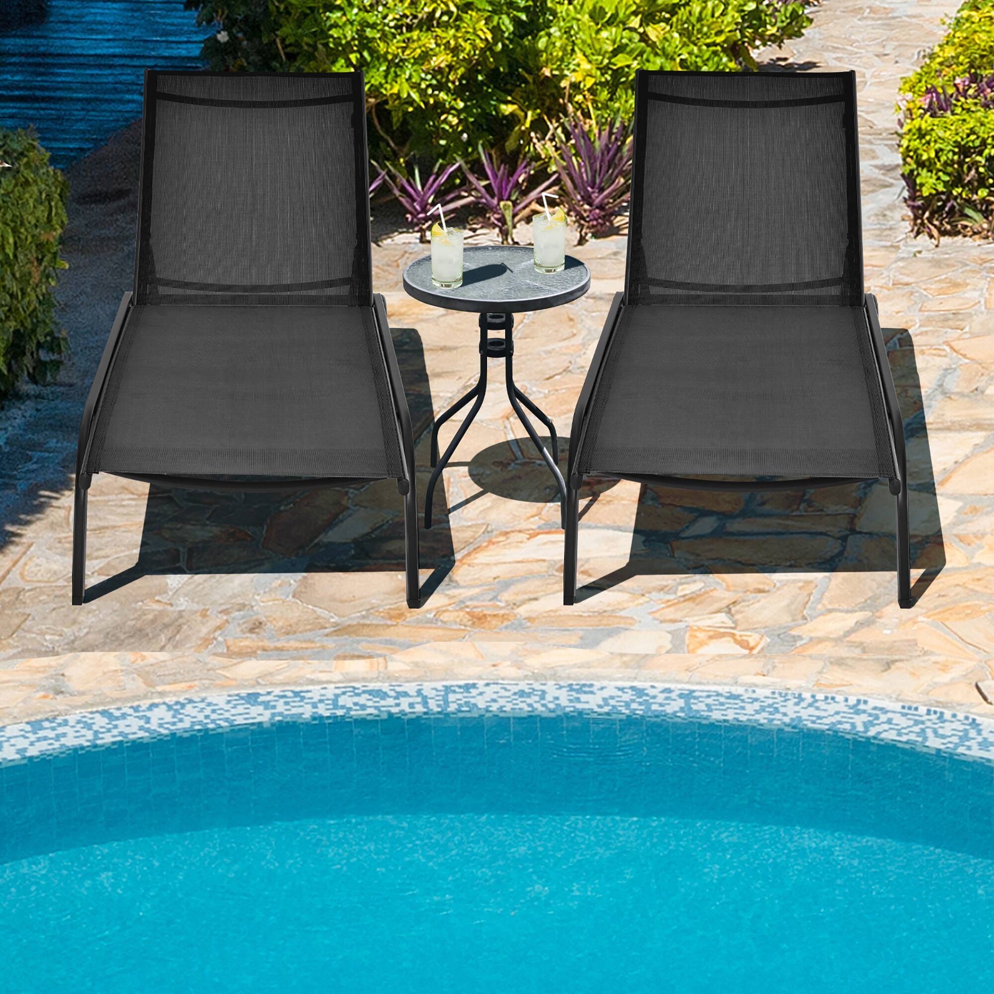 Alt View 2. Costway - Costway Outdoor Adjustable Chaise Lounge Patio 6-Position Recliner with Wheels - Black.