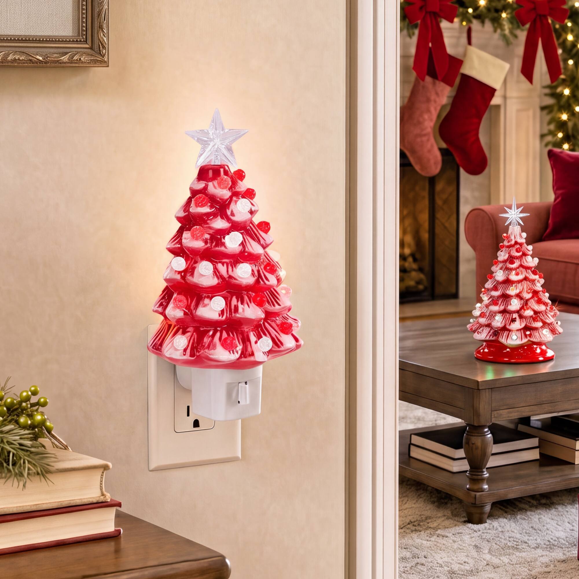 Alt View 7. Best Choice Products - Best Choice Products 6.7in Ceramic Christmas Tree Nightlight Plug In Hand Painted Holiday Night Lamp - Red - Red.