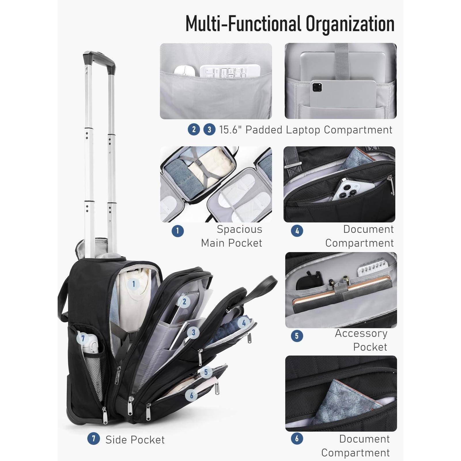 Multi-Functional Organization

1. Spacious Main Pocket
2. 15.6" Padded Laptop Compartment
3. Document Compartment
4. Accessory Pocket
5. Document Compartment
6. Side Pocket