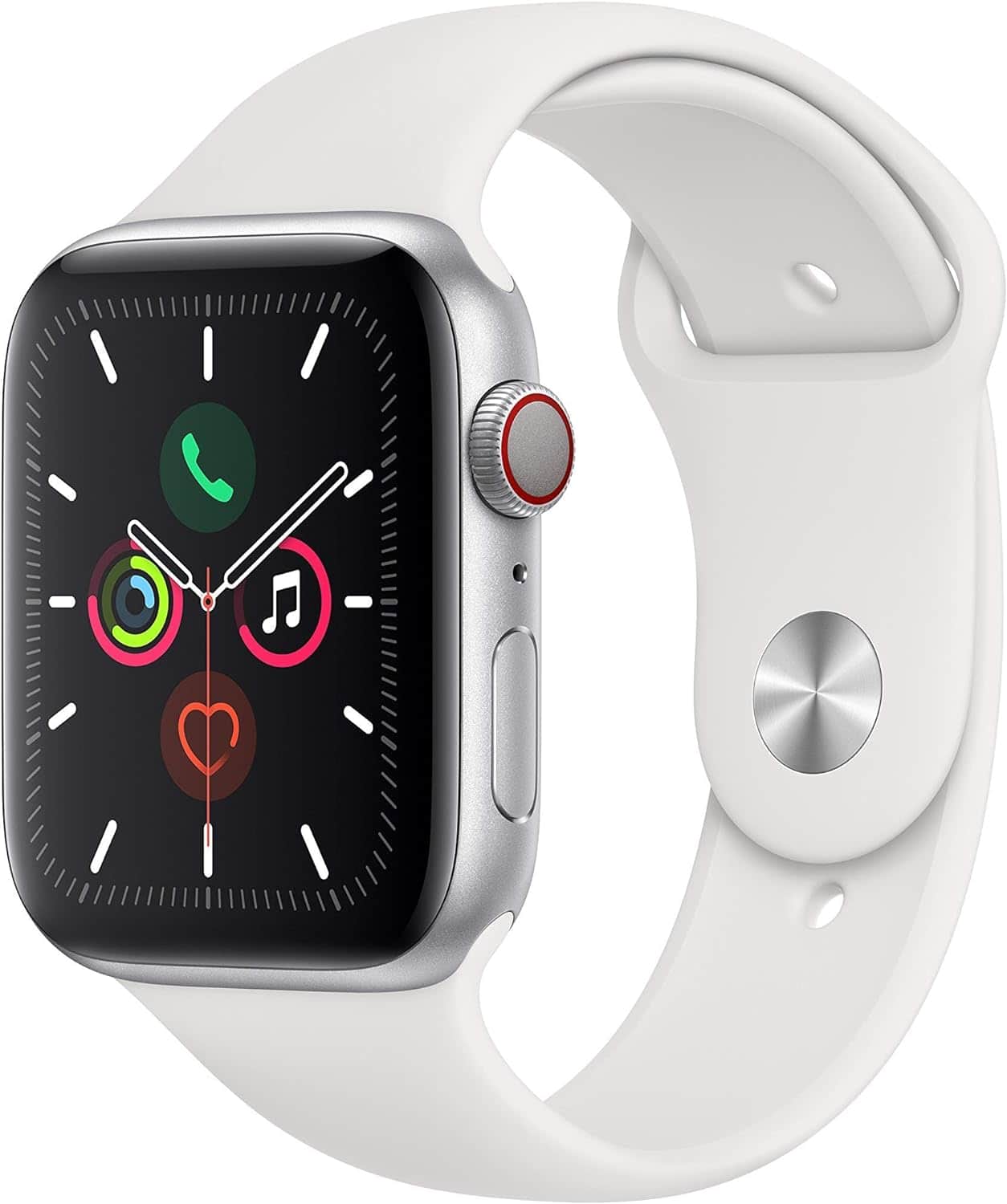 Front. Apple - Watch Series 5 Aluminum 44mm A2095 (GPS + Cellular) - Silver.