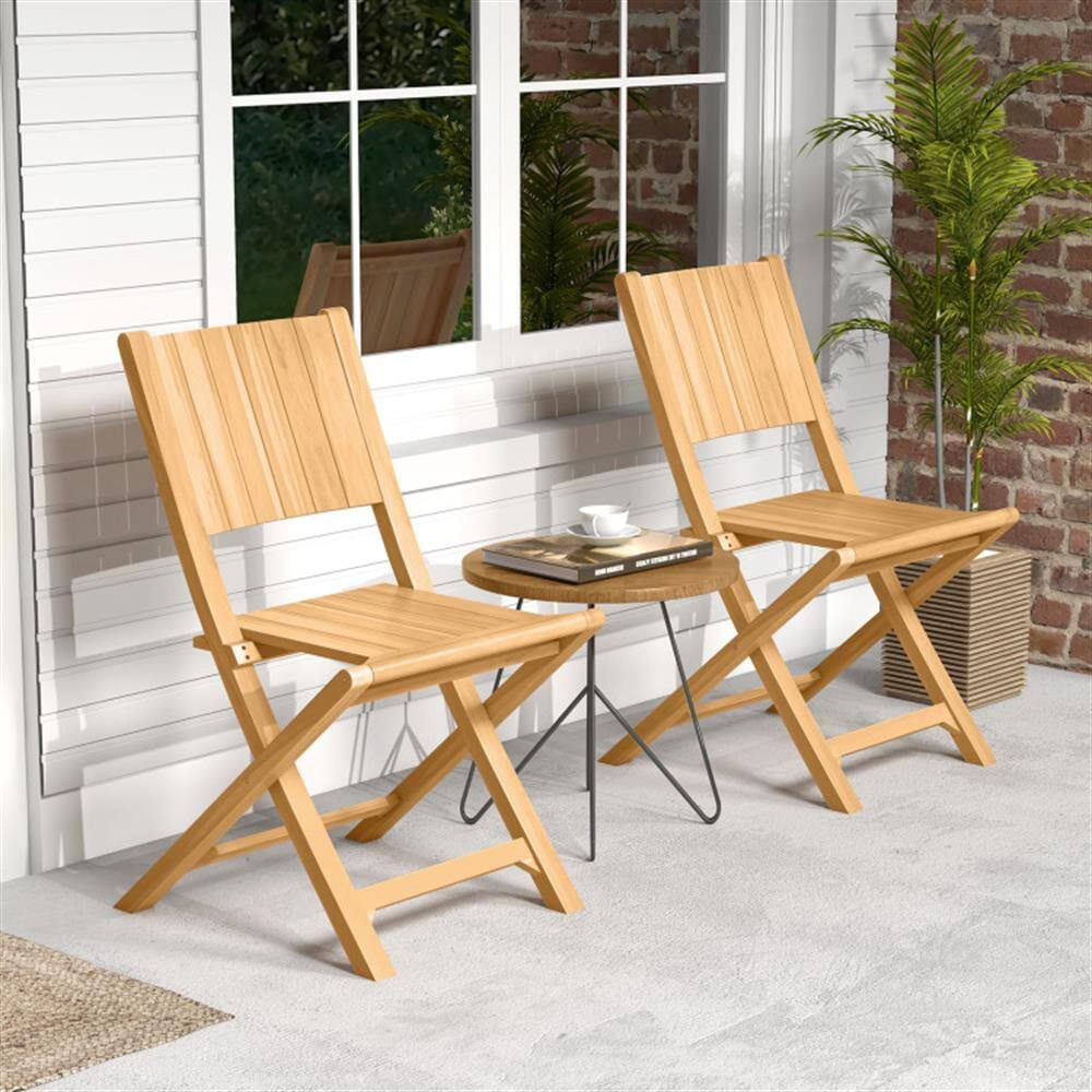 Alt View 5. Kadyn - Outdoor Dining Room Chairs, Patio Kitchen Chairs,2 Pieces Teak Wood Outdoor Dining Chairs with Slatted Seat - Beige.