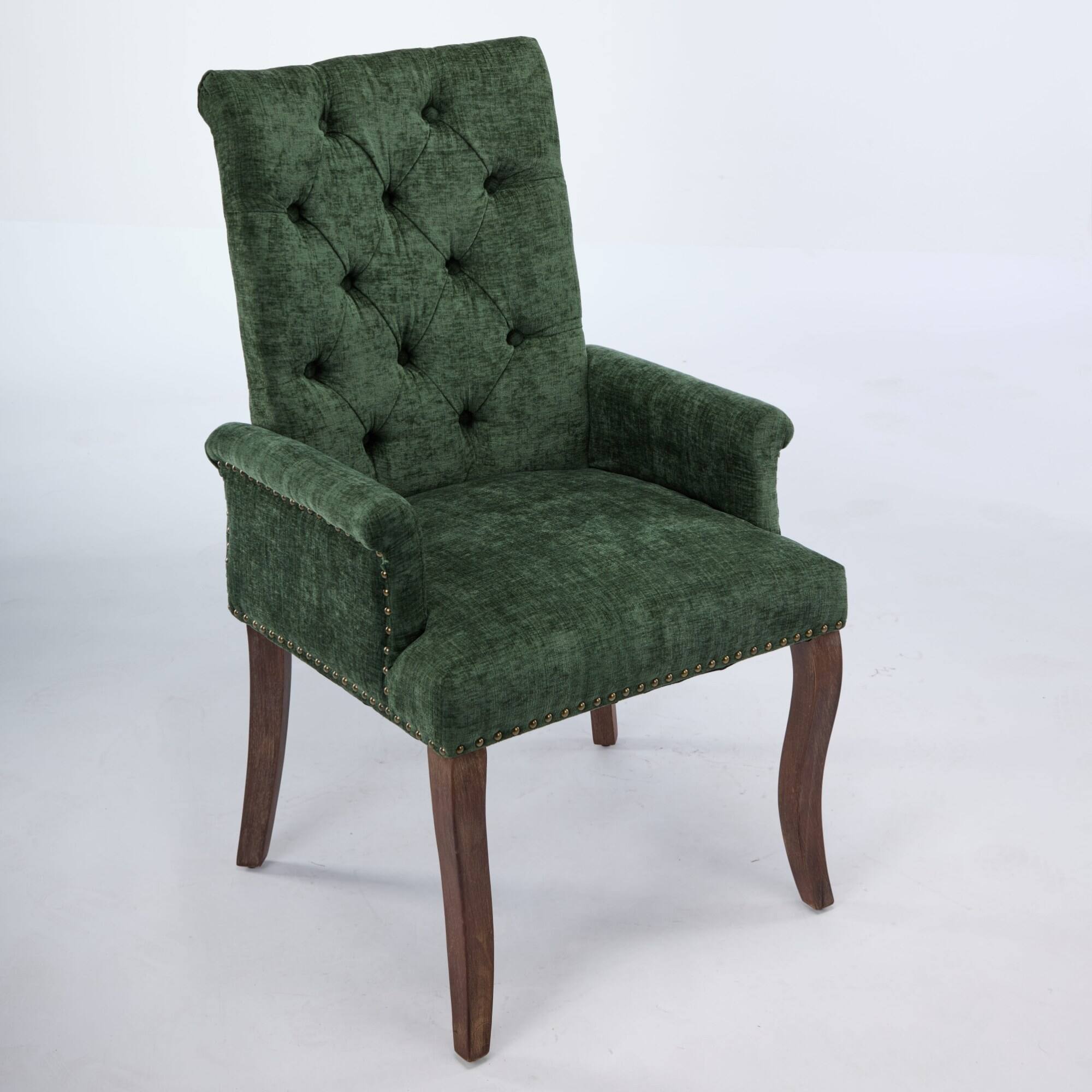 Alt View 1. GOODSILO - Upholstered Tufted Accent Dining Chair with Curved Wood Legs and Chenille Fabric in Neutral Beige - Olive Green.