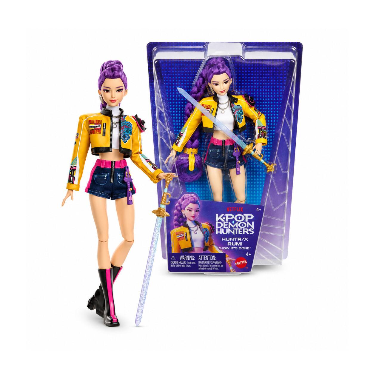 NUTRITAL  
IIIIIII minuted  
NETFLIX 4+ KPOP DEMON HUNTERS HUNTR/X RUMI HOW IT'S DONE 4+  
A WARNING: ATTENTION: CHOKING HAZARD small parts DANGER D'ÉTOURNER  
MATTEL kcal) 300  
color 55  
a i sus II new
