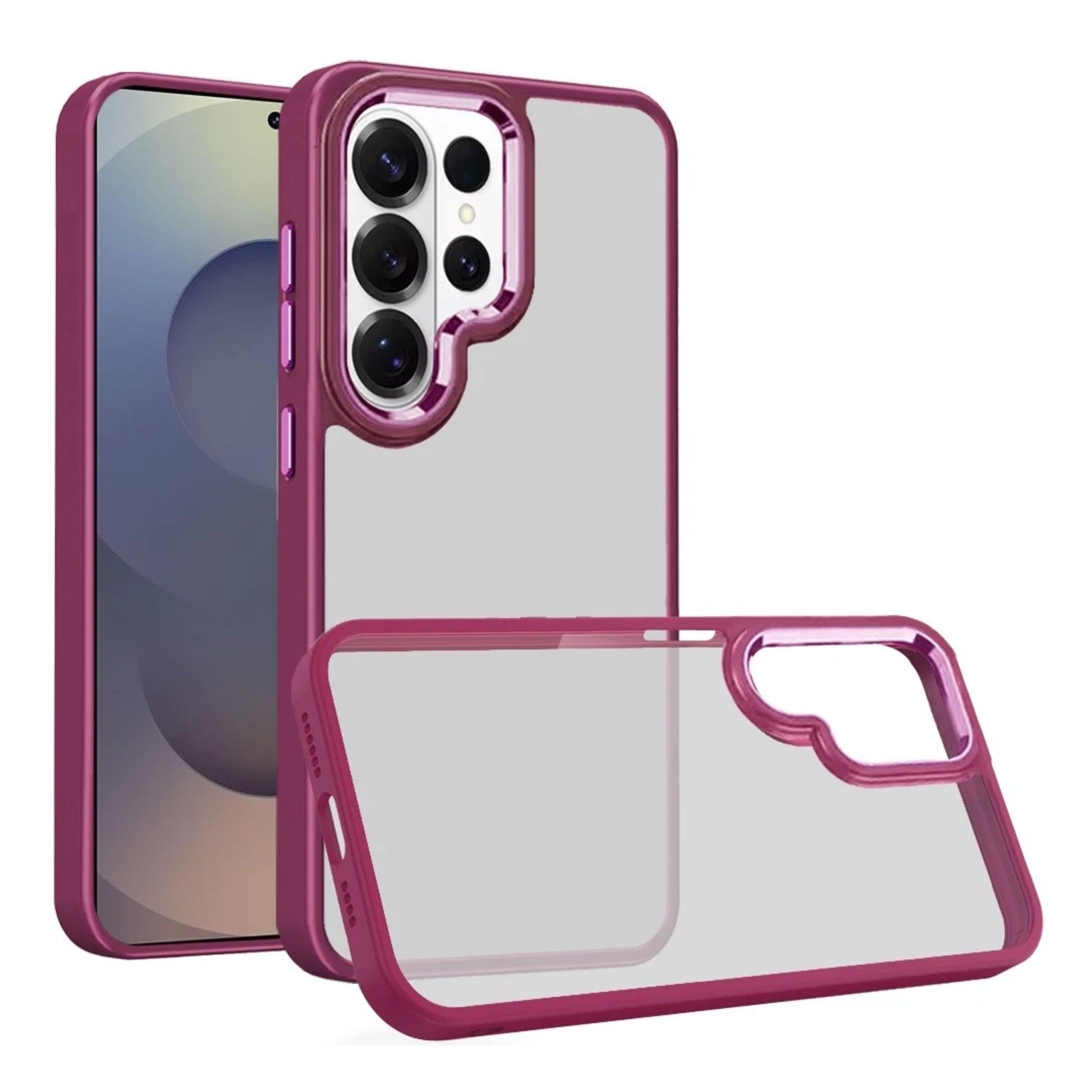 Kitcheniva - Rugged Metallic Buttons Raised Lip Phone Case With Tempered Glass Samsung Galaxy S26 Ultra - Burgundy price history on PriceWatchPro
