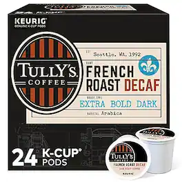 Tully's - French Roast Decaf Coffee Keurig K-Cup Pods, Dark Roast, 24/Box