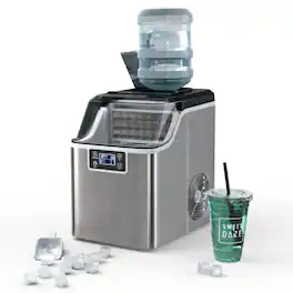 LUCKY ONE - Countertop Ice Maker 40 lbs/24h with Timer, Self-Cleaning & Scoop - Silver