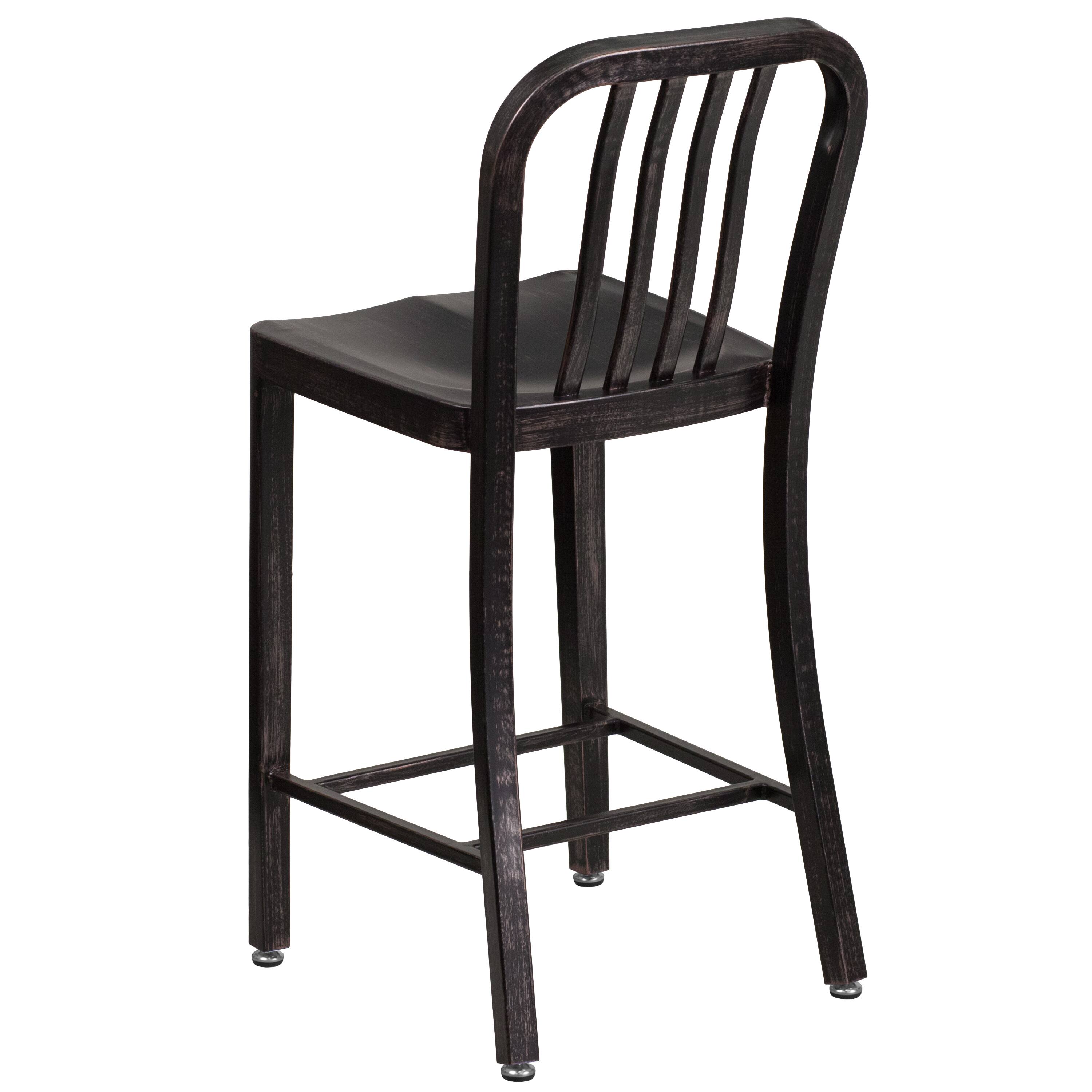 Alt View 5. Emma + Oliver - Commercial Grade 24"H Colorful Metal Indoor-Outdoor Vertical Slat Counter Stool - Black-Antique Gold.
