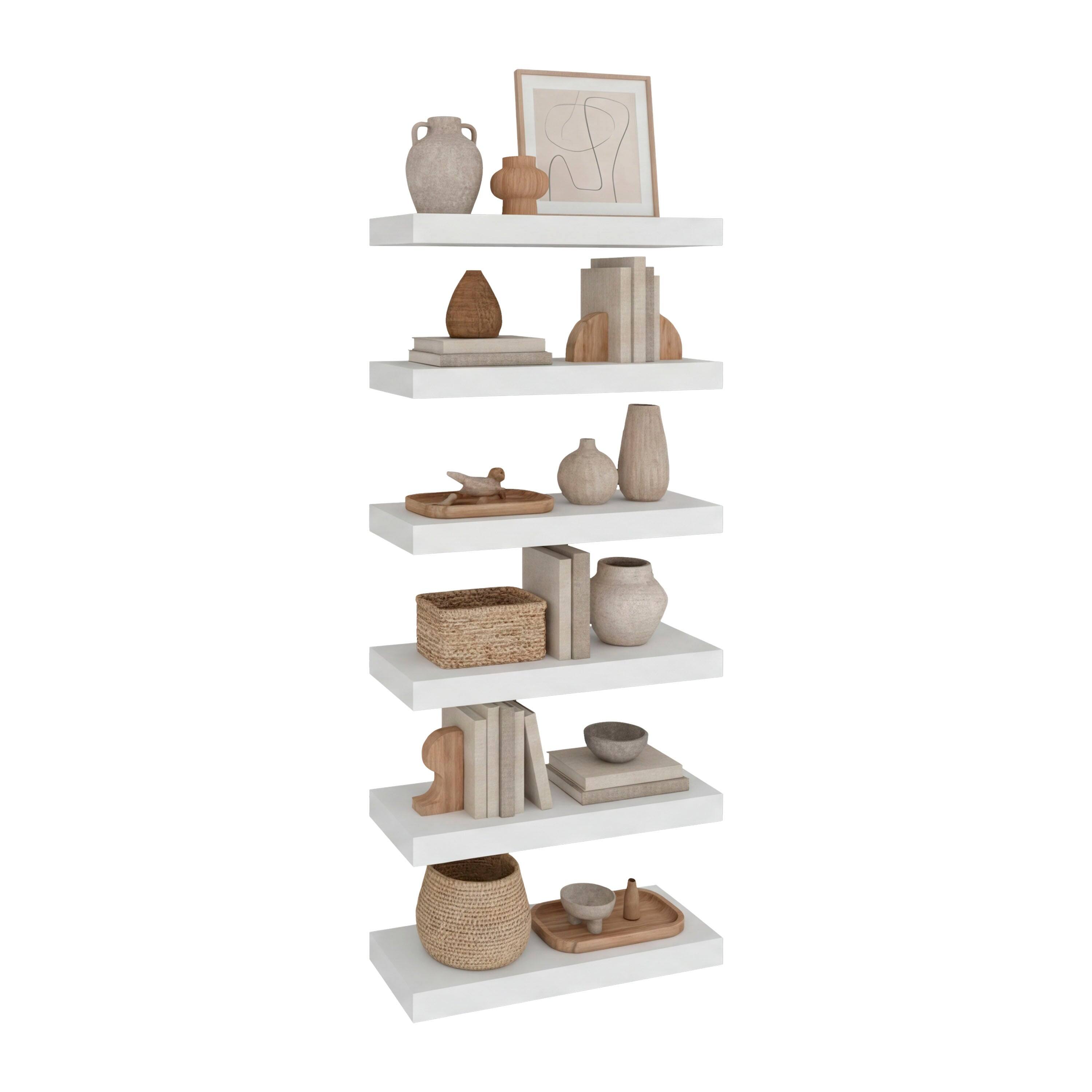Alt View 1. TuHome - 18" x 8" Floating Wall Shelf, Wall-Mounted Display Ledge for Living Room, Bedroom or Office Storage - White.