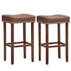 Front. Costway - 29.5" Wood Frame PU Leather Upholstered Bar Stools Set of 2 with Footrests - Brown.