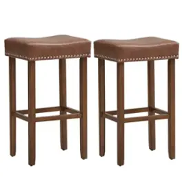 Costway - 29.5" Wood Frame PU Leather Upholstered Bar Stools Set of 2 with Footrests - Brown