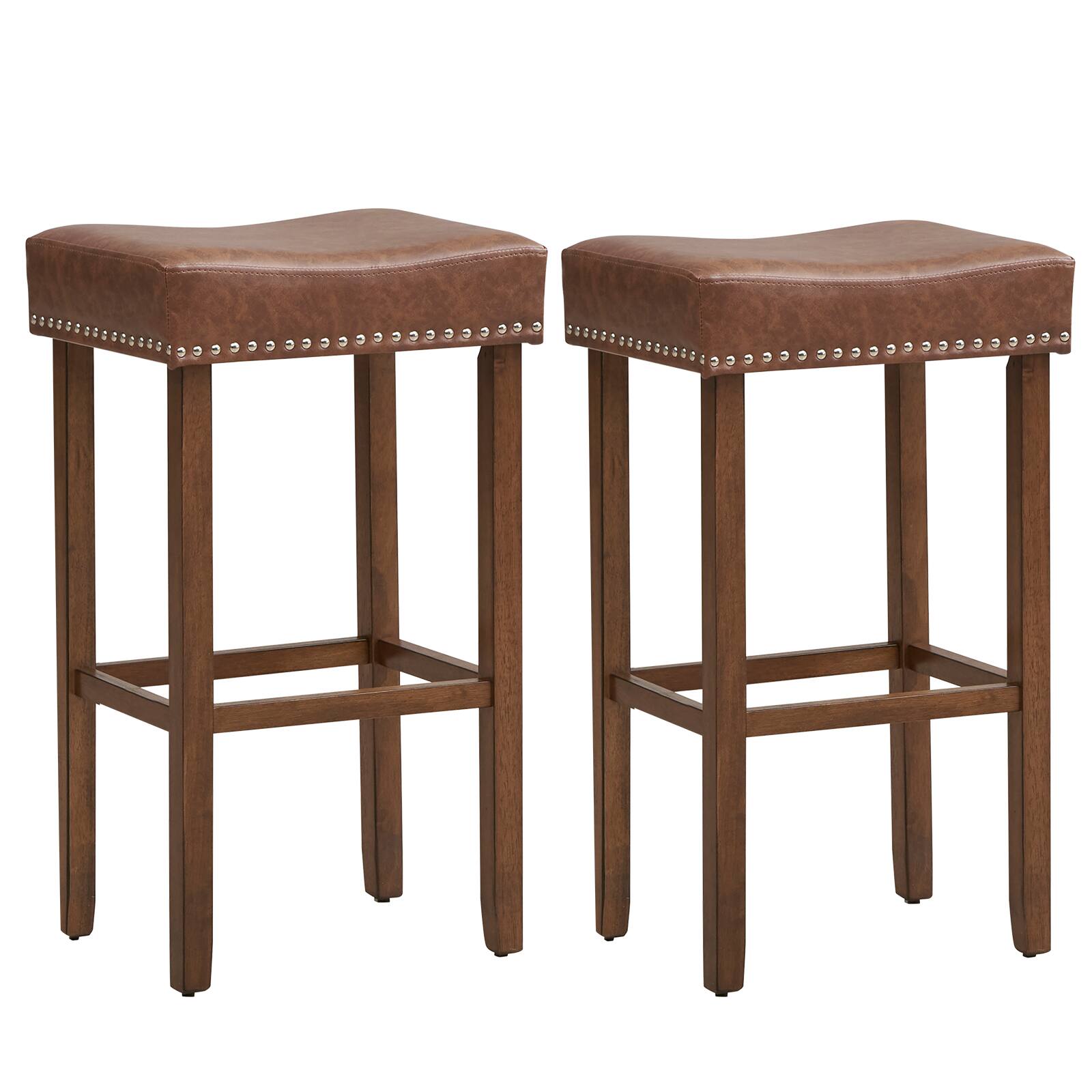 Costway - 29.5" Wood Frame PU Leather Upholstered Bar Stools Set of 2 with Footrests - Brown