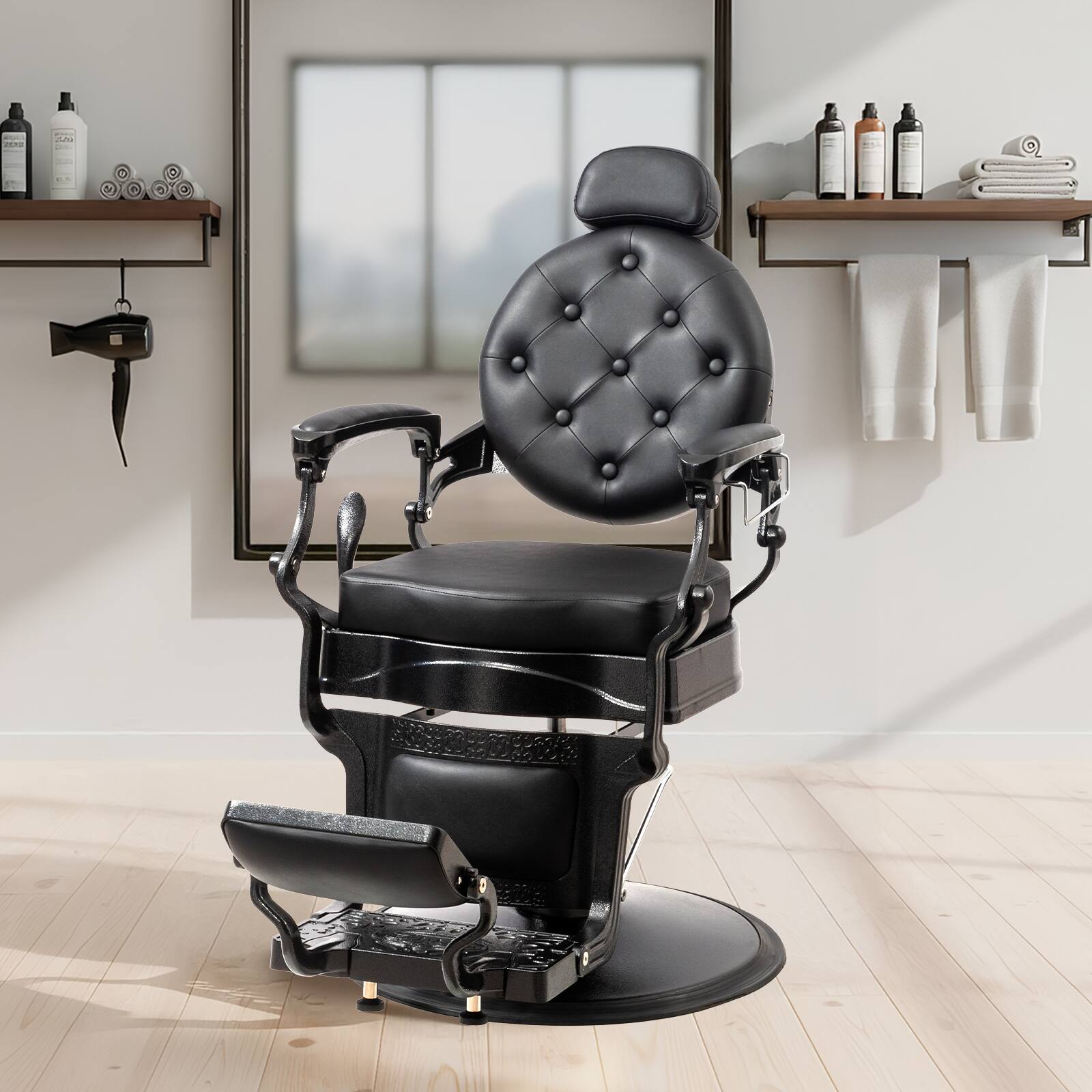 Alt View 4. Winado - Heavy Duty Barber Chair with Aluminum Alloy Frame, Adjustable Headrest, Footrest 135° Recline for Barbershops Salon Spa - Black.