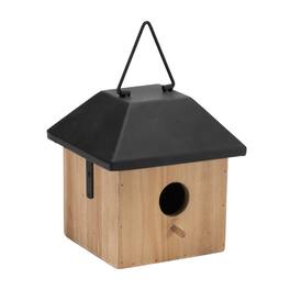 BreeBe - Wooden Birdhouse with Metal Roof 7.7"H - Brown, Black