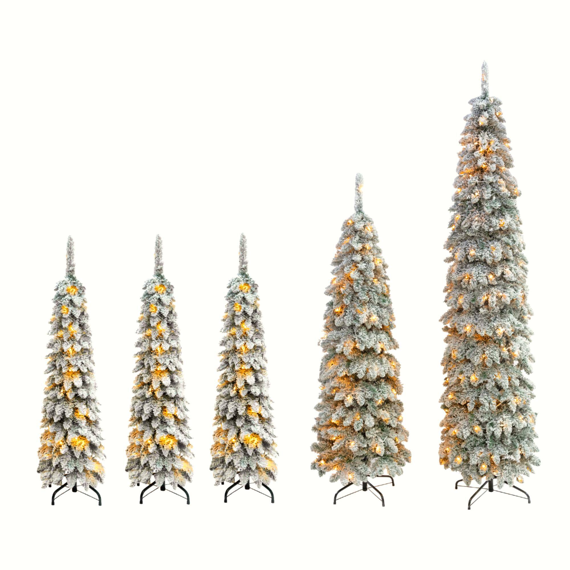Alt View 10. Tiramisubest - 8FT,6FT,4FTx3 Pre-Lit Christmas Trees,5-Set Artificial Xmas Tree With Snow Flocking,350 LED Lights with 11 Flash Modes - White+Green.