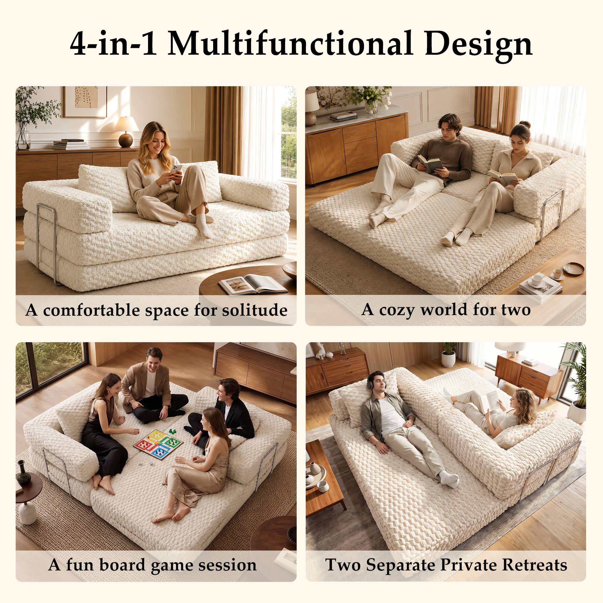 4-in-1 Multifunctional Design

A comfortable space for solitude

A cozy world for two

A fun board game session

Two Separate Private Retreats