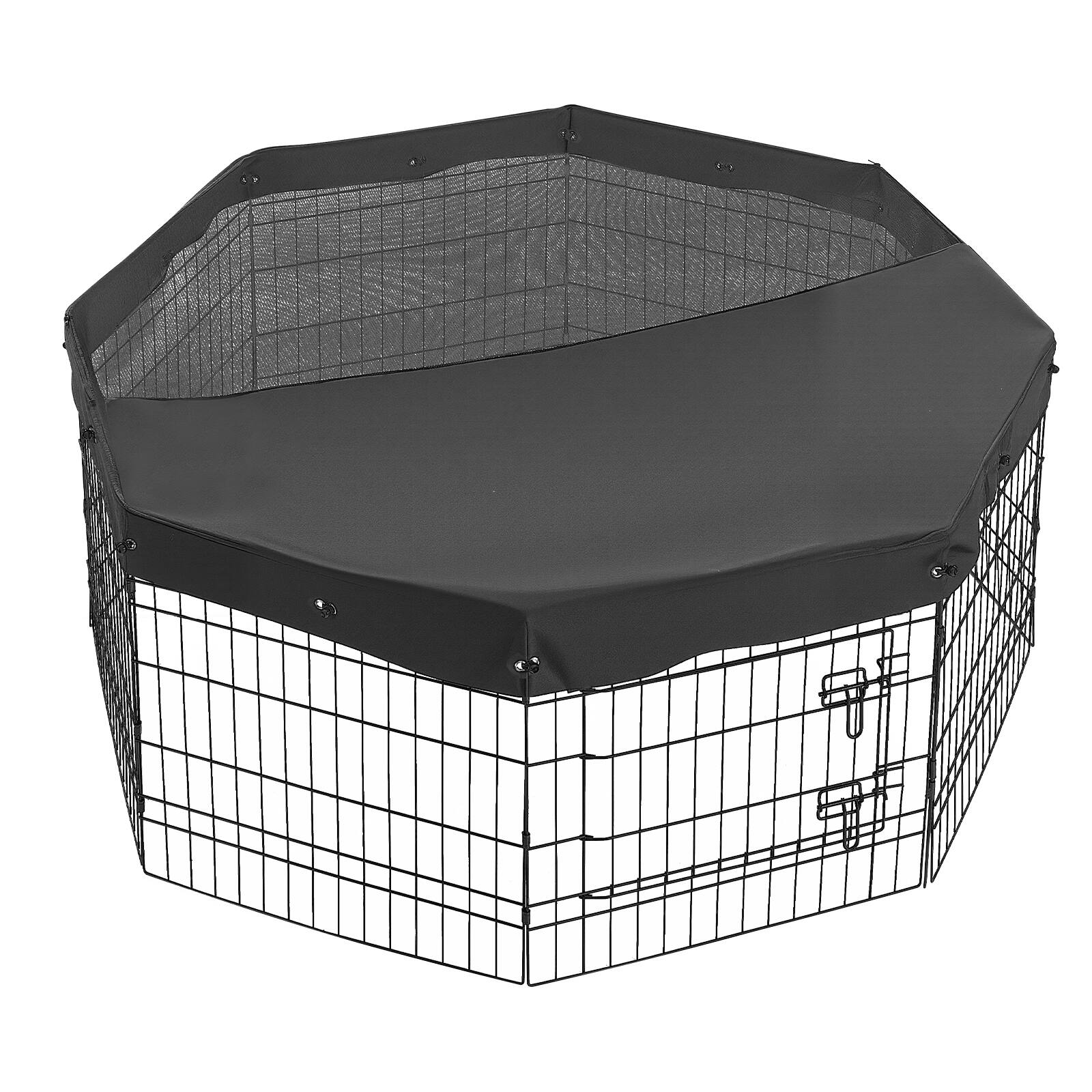 Alt View 5. VEVOR - Dog Playpen 24 Inch 8 Panels Foldable Exercise Pen with Top Cover, Indoor Metal Pet Fence with Door - Black.