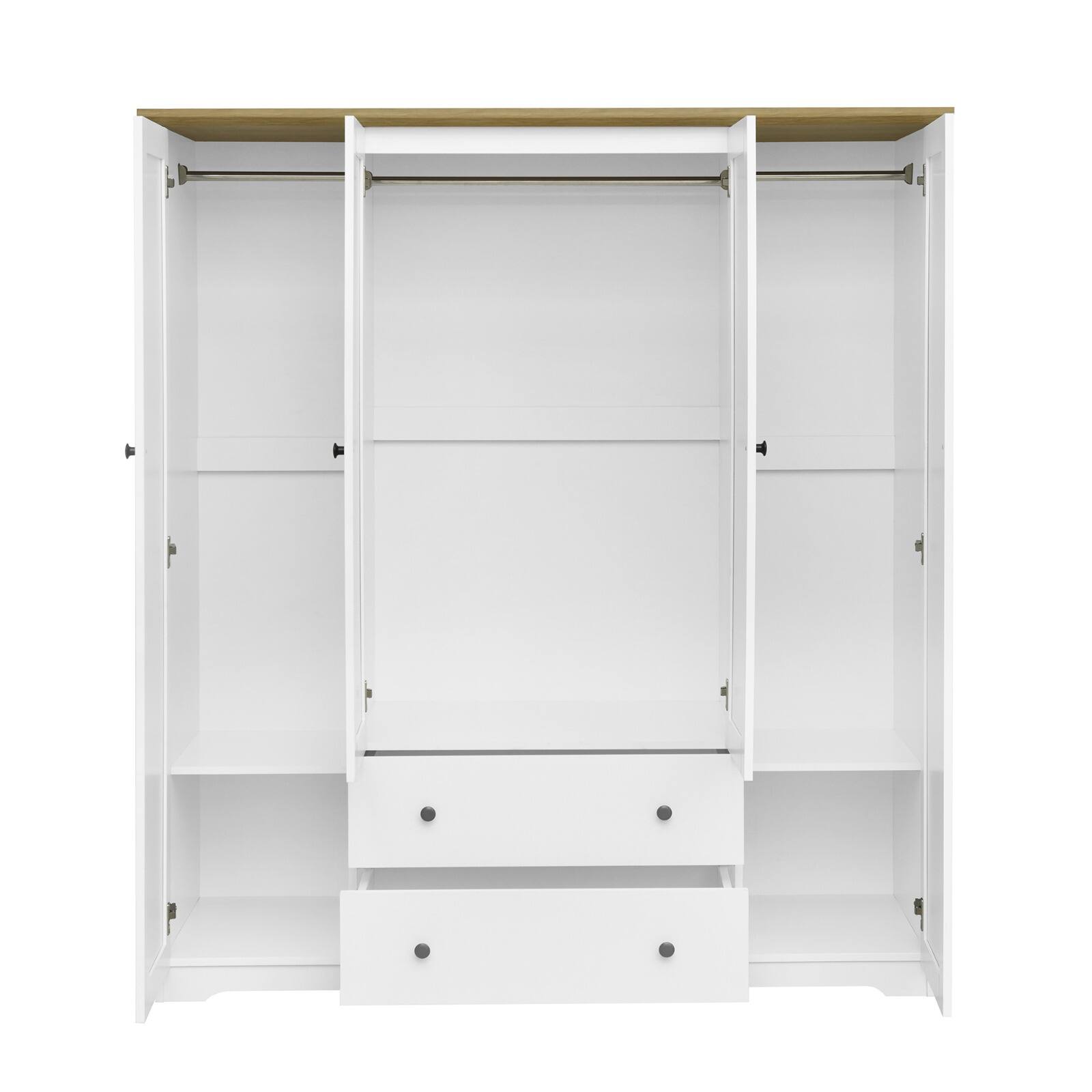 Left. Whisen - 4-Door Wardrobe Armoire Closet with 2 Drawers,Large Capacity Hanging and Storage Organizer - White.